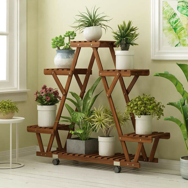 Pine Plant Stand (Triangular) w/ wheels