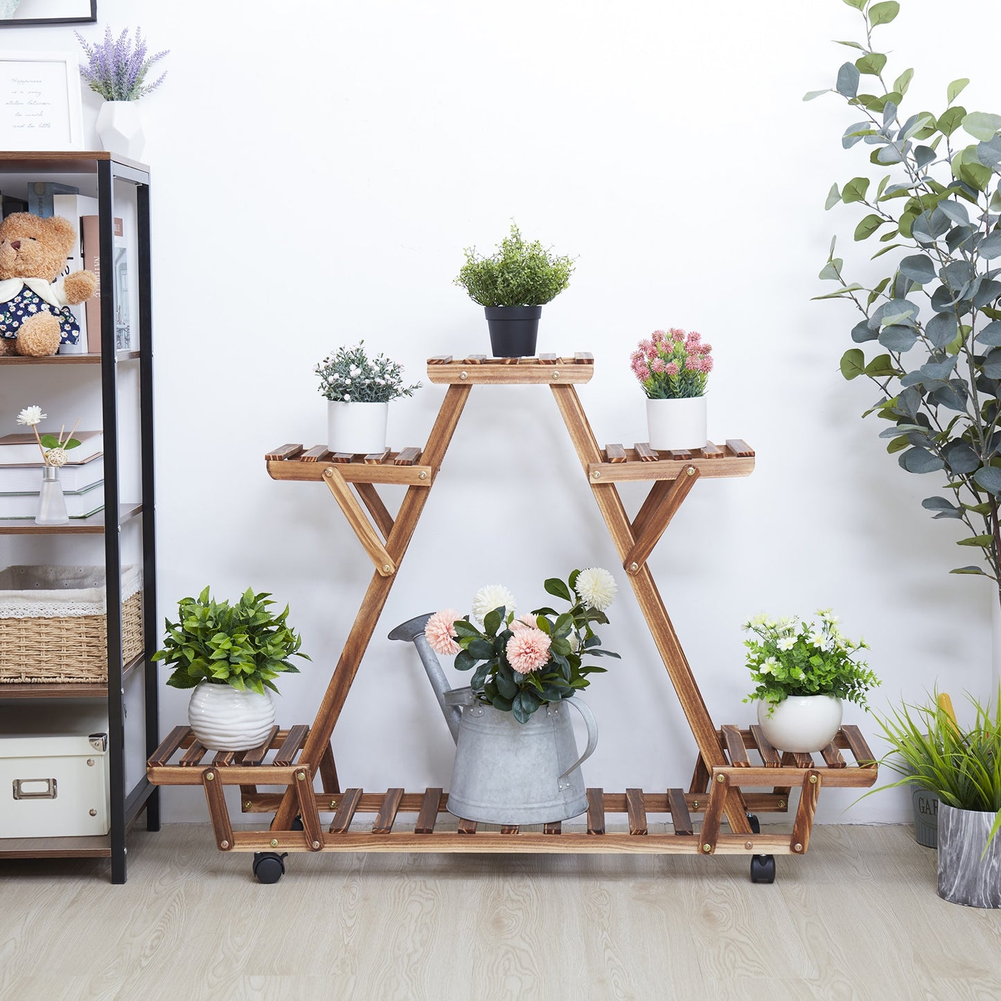 Pine Plant Stand (Triangular) w/ wheels