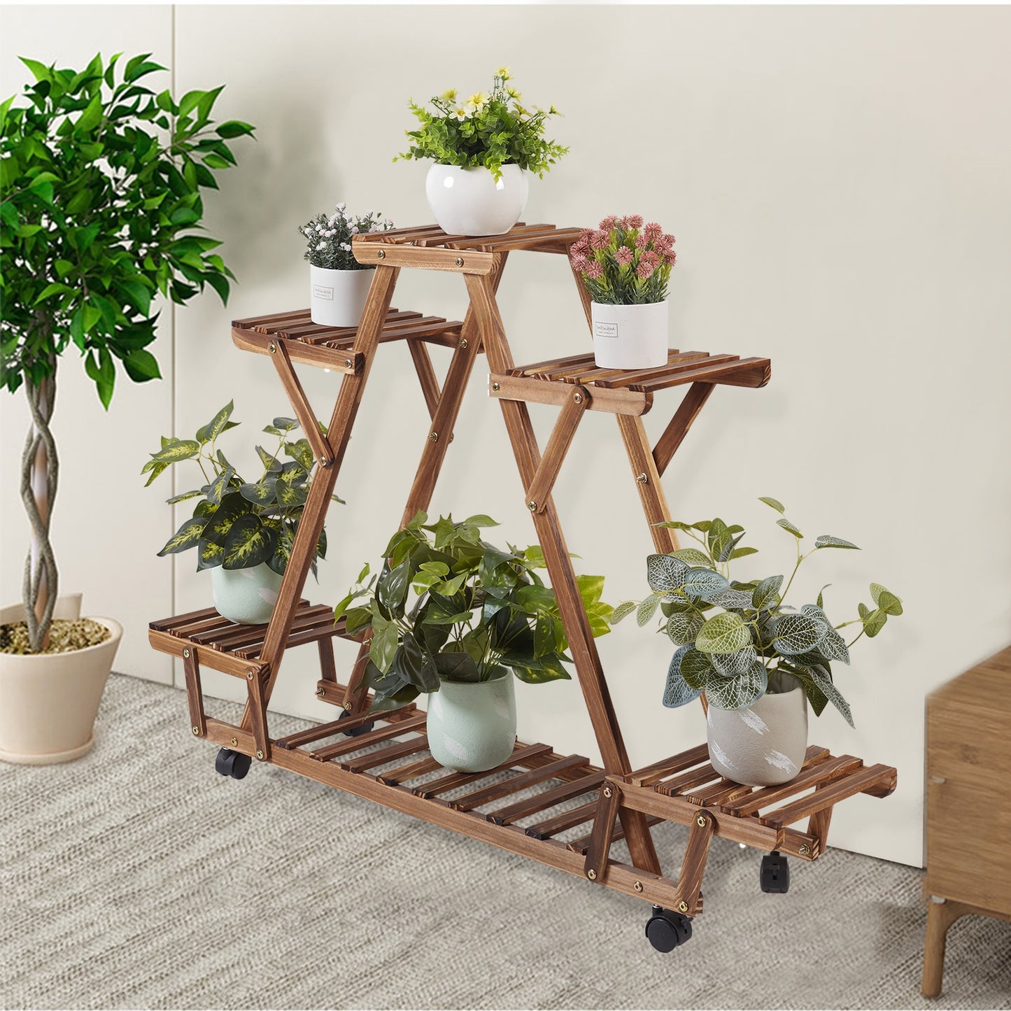 Pine Plant Stand (Triangular) w/ wheels