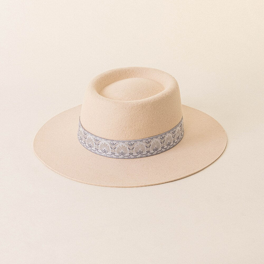 Bolero Wool Hat with Vintage Embroidery Rim