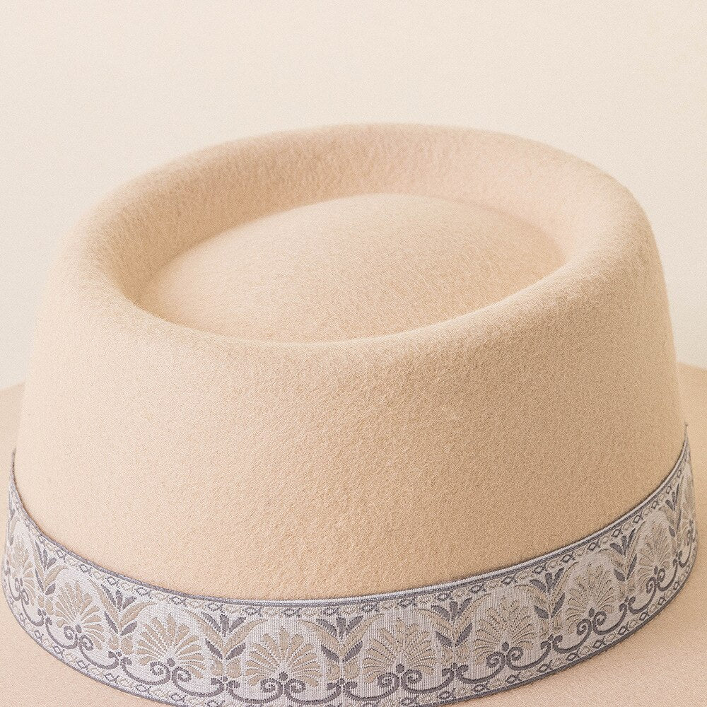 Bolero Wool Hat with Vintage Embroidery Rim