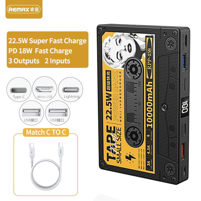 Casette Tape Portable Power Bank 22.5W Super Fast Charging by Remax