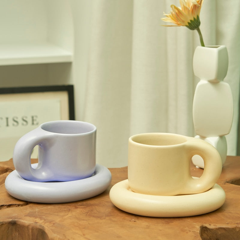 Nordic Style Eco Friendly Chunky Ceramic Mug & Saucer Set