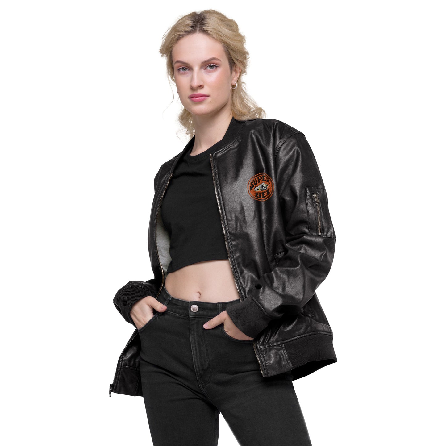 Super Bee Dodge Car Unisex Faux Leather Bomber Jacket