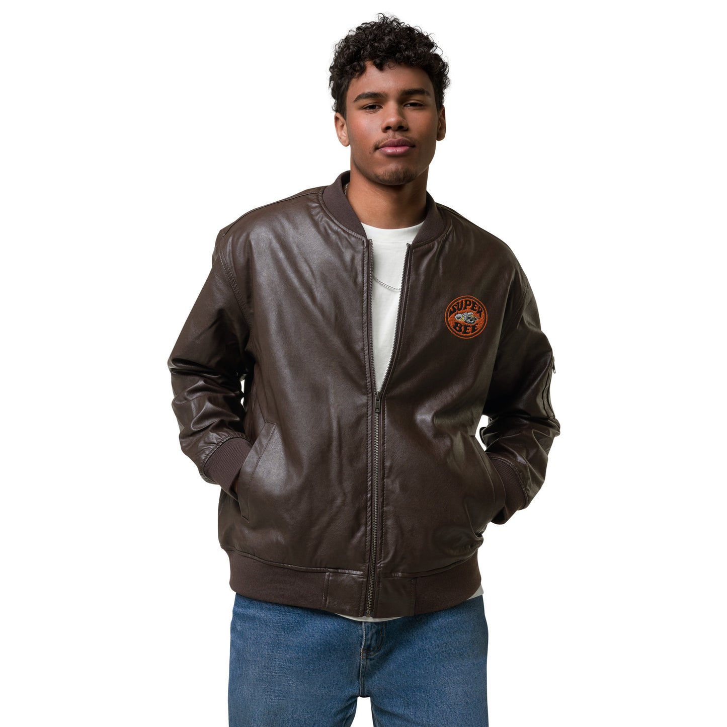 Super Bee Dodge Car Unisex Faux Leather Bomber Jacket