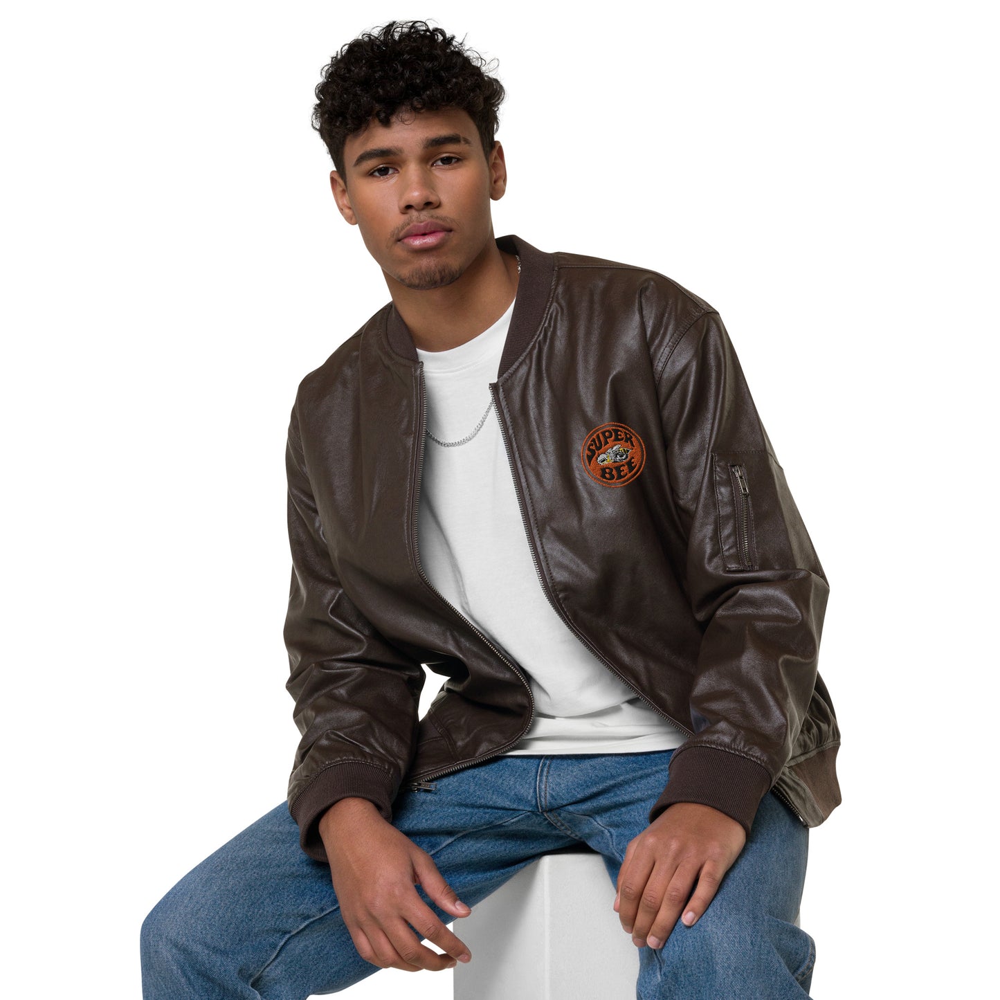 Super Bee Dodge Car Unisex Faux Leather Bomber Jacket