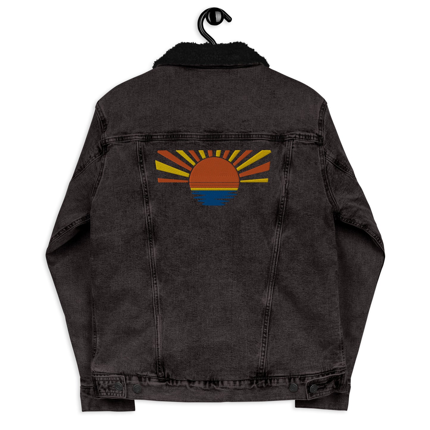 Embroidered Sunset Unisex denim sherpa jacket