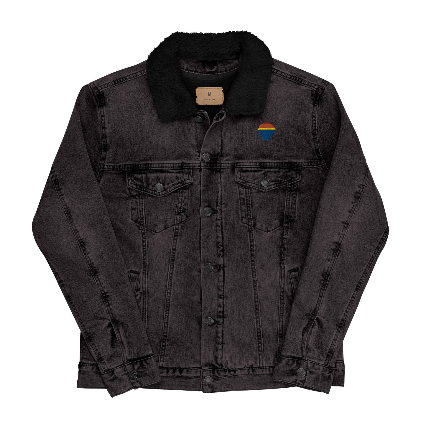 Embroidered Sunset Unisex denim sherpa jacket